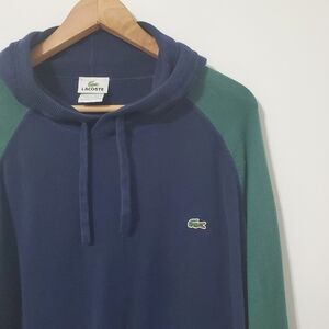 Lacoste Blue Green Raglan Sleeve Knit Hoodie Sweater XL
